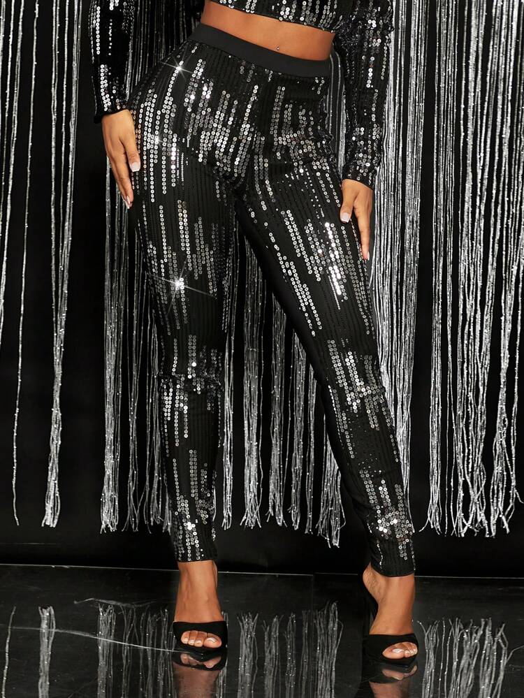 High Waist Sequin Skinny Pants