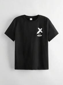 SHEIN Tops con trai Đồ họa Lá thư Giải trí - màu đen - Xem 2