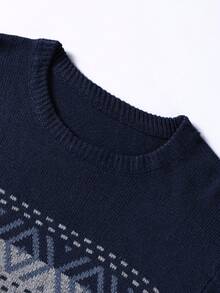 Manfinity Homme Nam Khối màu Họa tiết Hình học Vòng cổ Áo len - Nhiều màu - Xem 5