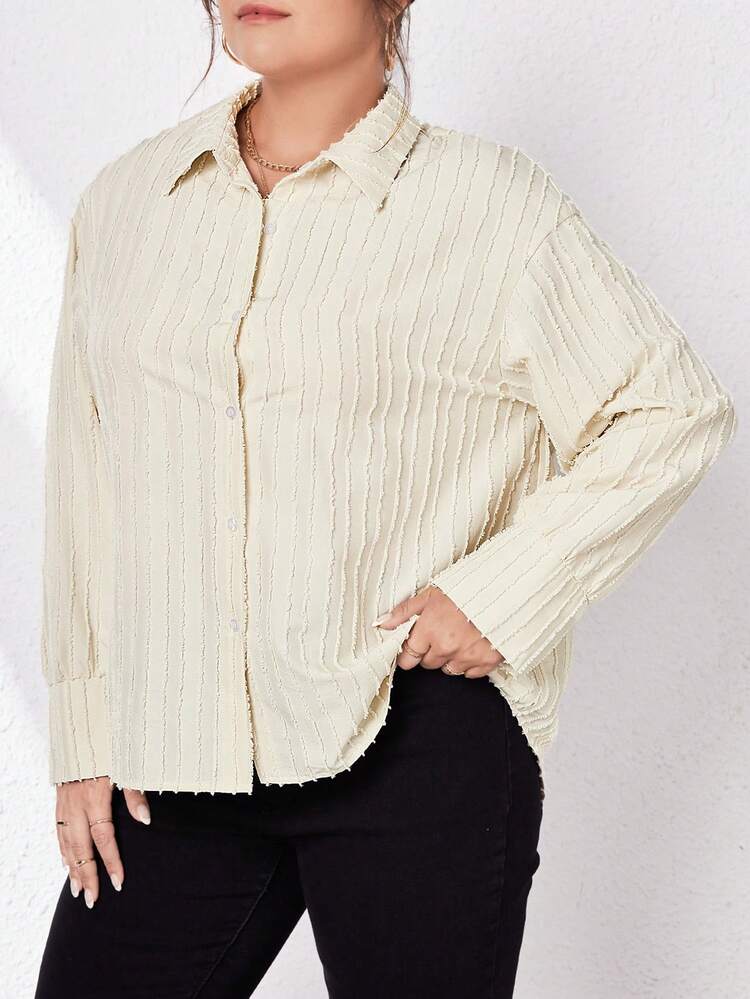 Women'S Plus Size Drop Shoulder Long Sleeve Shirt