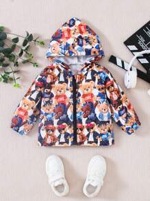 SHEIN Baby Boys' Bear Camouflage Printed Hooded Long Sleeve Jacket - Multicolor - View 1