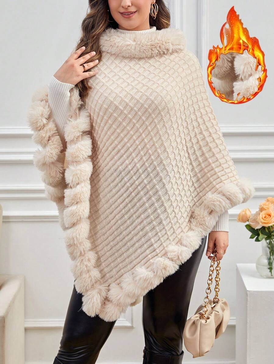 SHEIN Privé Kích thước lớn Thanh lịch Sang trọng Cạnh Áo chui đầu Áo len Cape - Màu be - Xem 1