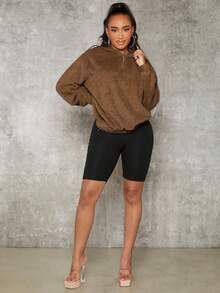 SHEIN SXY Của phụ nữ Màu thuần Thả vai Sang trọng Áo nỉ - màu nâu - Xem 8