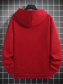 Manfinity Homme Men's Slogan Print Fleece Hoodie And Pants Set - Red - View 4