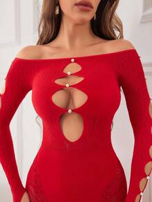 女士長袖連身褲 - 紅色 - 查看 4