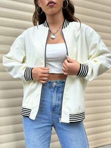 SHEIN Unity Chaqueta Con Patrón De Rayas - Beis - Ver 3