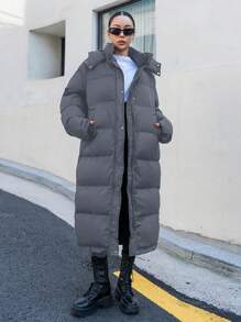 DAZY Hooded Padded Coat For Winter - Grey - View 5