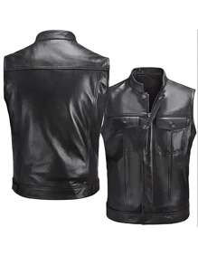 Manfinity Homme Men's Pu Motorcycle Vest - Black - View 1