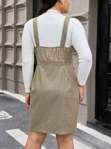 Flirla 女式大碼格紋印花鈕扣吊帶裙(不含t-shirt) - 彩色 - 查看 3