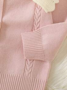 Baby Mädchen Niedlicher Patchwork-kragene Knopf Vorne Strickjacke