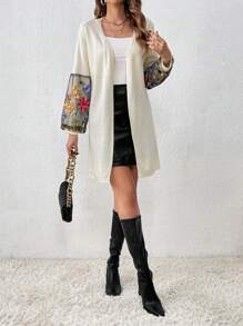 SHEIN LUNE 花卉网眼撞色宽松开衫