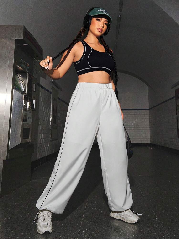 Women's Plus Size Color Block Drawstring Hem Joggers