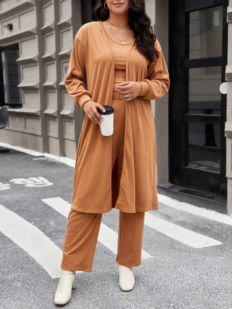 Plus Size Solid Color Three Piece Set