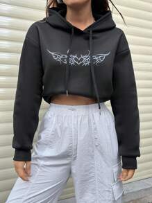 SHEIN Unity 心形印花连帽羊毛衫，秋冬休闲装 - 黑色 - 查看 5