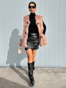 SHEIN Privé 带角扣的毛绒背心、加厚外套 - 粉色 - 查看 1