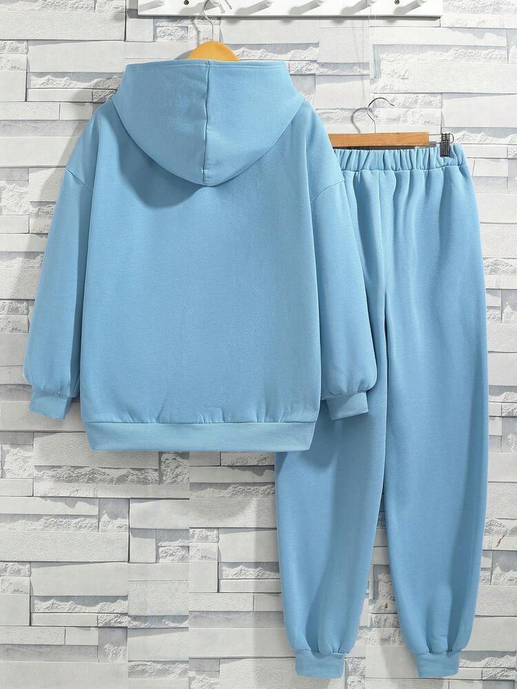 Teenage Boys' Casual Loose Hoodie And Sweatpants Set With Printed Pattern