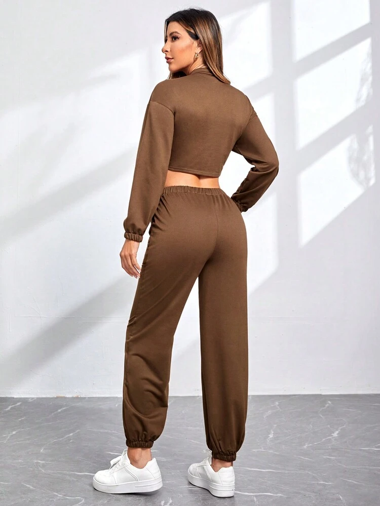 Women's Solid Color Cross Wrap Short Cut Casual Sports Outfit