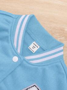 SHEIN Tween Girl Velvet Letter Print Baseball Jacket And Leggings Set - Blue - View 6