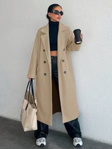 SHEIN Trench-coat À Double Boutonnage Pour Femme - Camel - Voir 1