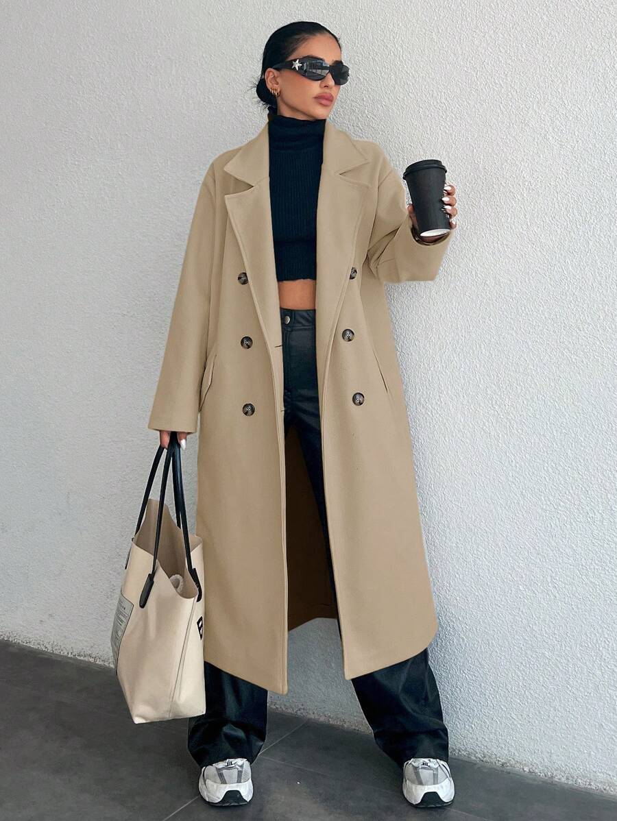 SHEIN Trench-coat À Double Boutonnage Pour Femme - Camel - Voir 1