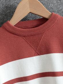 男童休閒條紋長袖毛衣,秋冬 - 酒紅色 - 查看 4