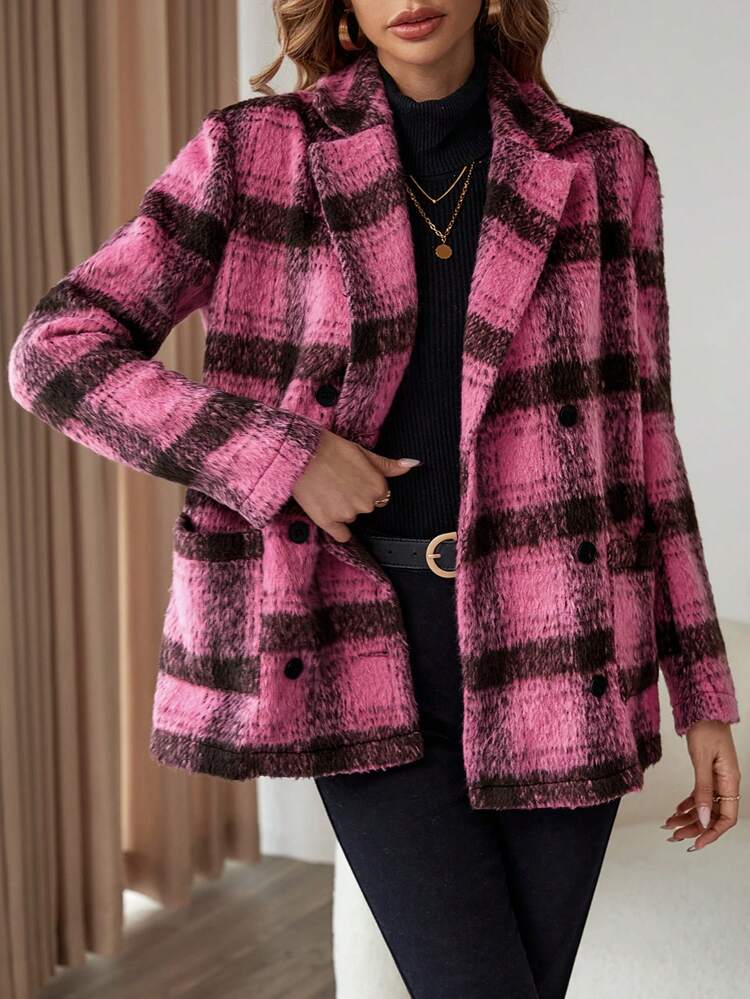 Plaid Double Breasted Lapel Neck Blazer