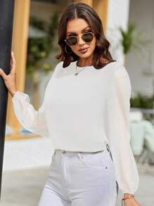 EMERY ROSE Women Blouses Backless Tie Back Plain Casual - Putih - View 7
