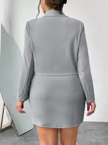 SHEIN Essnce 大尺碼純色單排扣西裝套裝 - 灰色 - 查看 2