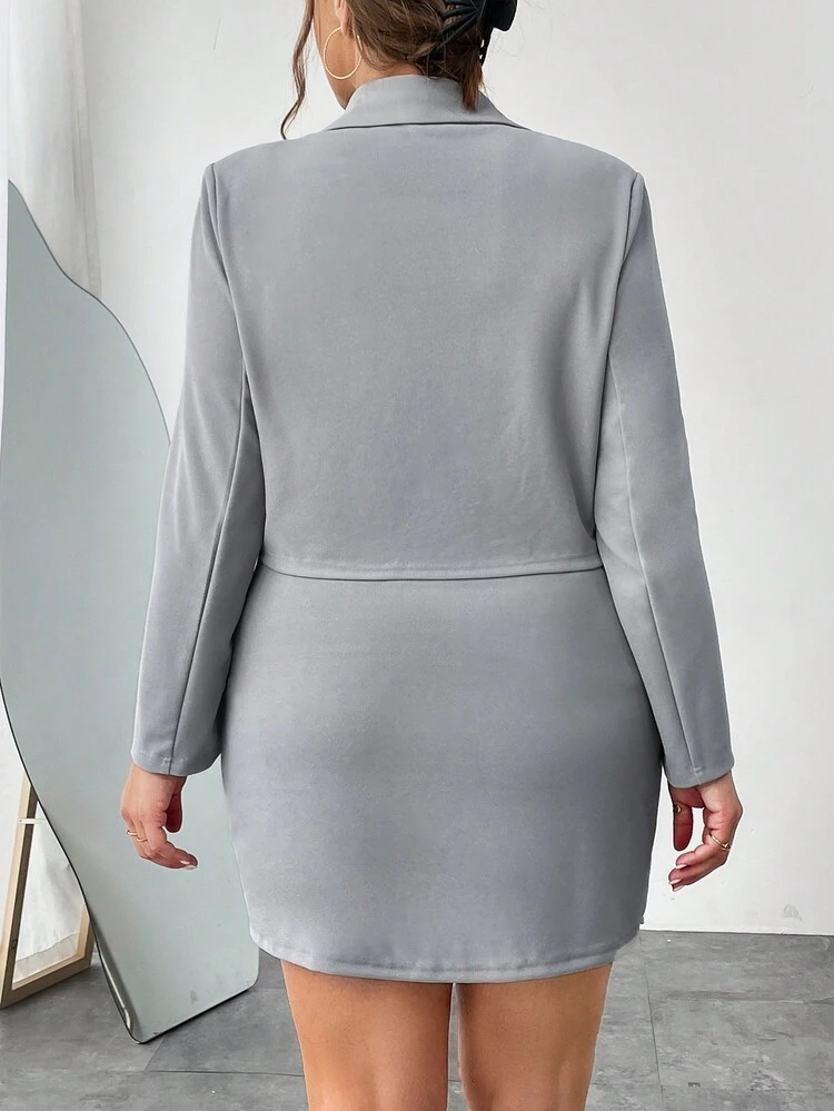 Plus Size Solid Color Single-breasted Suit Set
