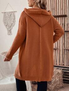 SHEIN LUNE Kích thước lớn Của phụ nữ Màu thuần Mặt trước Áo len Mở - Cà phê nâu - Xem 2