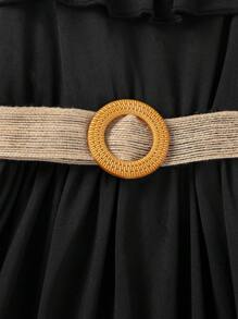 SHEIN Little Girls' Black Ruffle Hem Long Sleeve Dress - Black - View 3