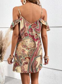 SHEIN VCAY Women's Cold Shoulder Cashew Printed Dress