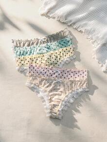 5pcs Polka Dot Lace Patchwork Triangle Panties