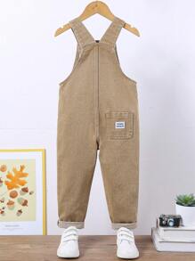 SHEIN 男童復古大學風鬆身舒適牛仔連身褲 - 卡其色 - 查看 2