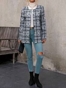 SHEIN LUNE Women's Plaid Round Neck Single Breasted Coat Fall Cloth For Women - Multicolor - View 5