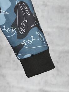 SHEIN 2入組少年男孩拼色連帽衛衣和休閒褲春夏套裝 - 黑色 - 查看 3