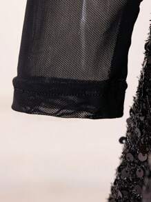 SHEIN Tween Girl Glitter Sequin Patchwork Dress - Black - View 8