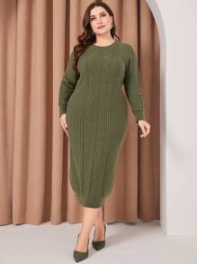 Mulvari Kích thước lớn Của phụ nữ Thon gọn Tay áo dài Áo len dệt kim Đầm - xanh quân đội - Xem 5