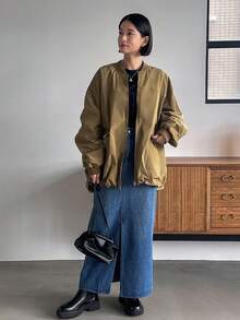 FRIFUL Của phụ nữ Màu thuần Cổ Đứng Thả vai Áo khoác - Cà phê nâu - Xem 4