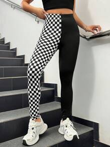 SHEIN EZwear 女用針織高腰休閒長打底褲 - 黑色 - 查看 3