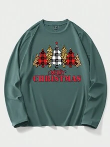 Calvaya Kích thước lớn Của phụ nữ Cây thông Noel Tay áo dài Áo thun - xanh quân đội - Xem 3