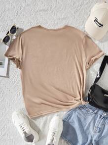 Sparklyn Teen Girls' Fashionable Casual T-shirt - Khaki - View 2