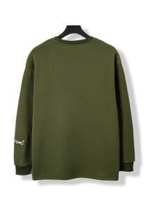 Manfinity Hypemode Men's Letter Printed Applique Slit Hem Sweatshirt - Army Green - View 2
