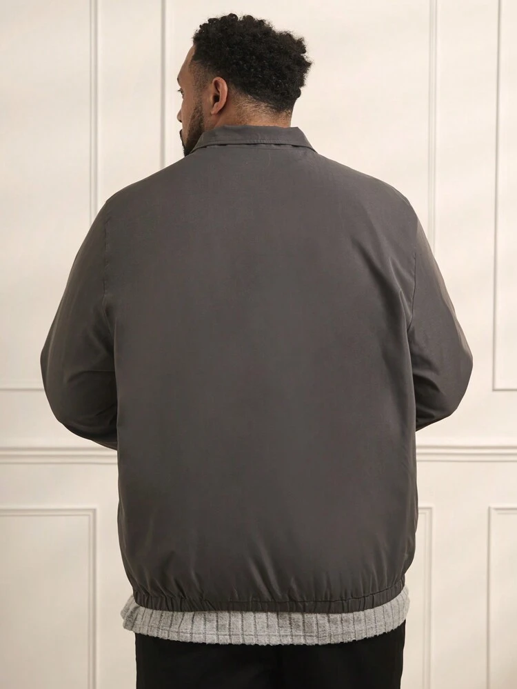 Loose Fit Men's Plus Size Woven Casual Collar Jacket, For Fall Winter