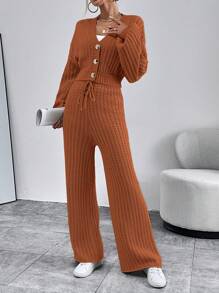 SHEIN Essnce Hai chiếc Màu thuần Áo len dệt kim Bộ Đối với phụ nữ - Gỗ đỏ - Xem 5