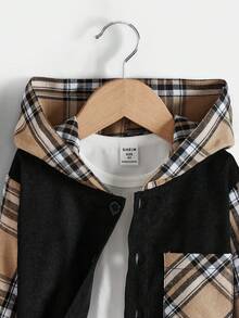 SHEIN Boys (little) Checkered Hooded Shirt - Multicolor - View 5