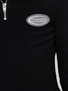 SHEIN Đầm dài tay kiểu dáng thể thao Tween Girl dệt kim nửa túi dành cho trang phục dạo phố - màu đen - Xem 3