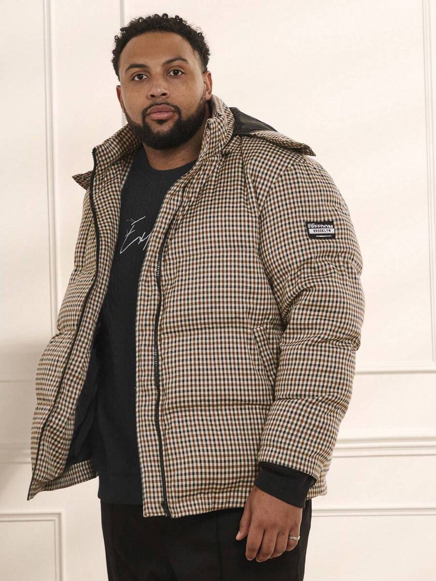 Manfinity VCAY Men's Plus Size Woven Casual Hooded Padded Coat, For Fall Winter - Multicolor - View 1