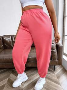 Flirla 女士加大碼彈性腰帶和捲邊抗起毛線運動褲