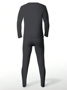 男士灰色圓領長袖長褲保暖內衣套裝 - 深灰色 - 查看 2